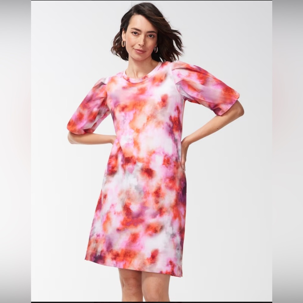 Womens zenergy pink tie dye dress with puff sleeve - NWT
